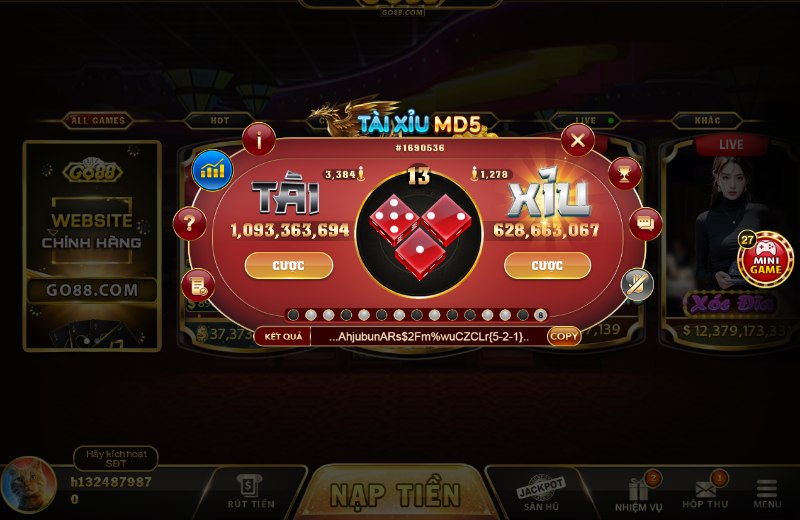 Giao diện bàn cược Tài xỉu MD5 cực hấp dẫn