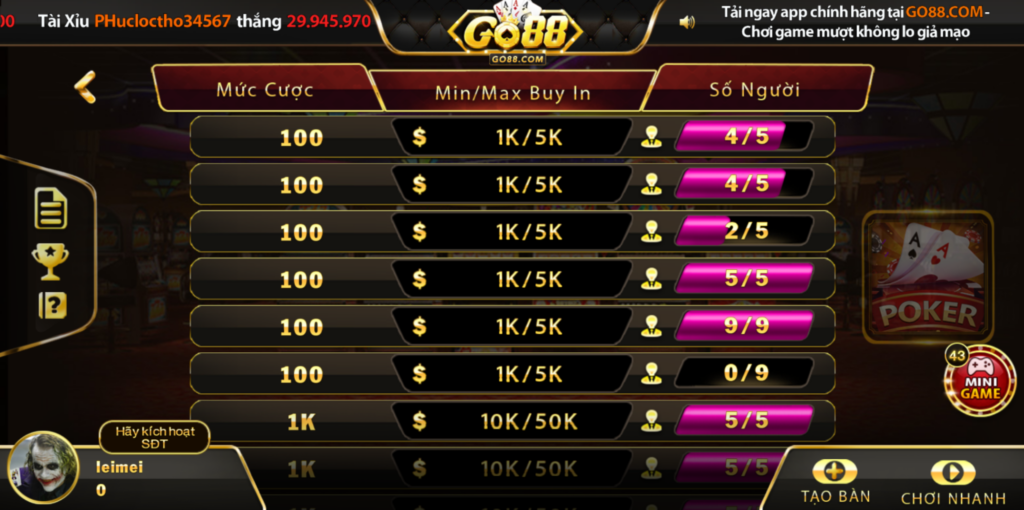 Các ký hiệu phổ biến trong game bài Poker GO88