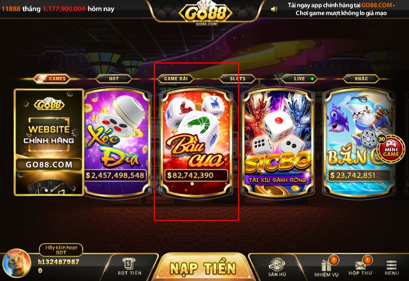 Giao diện game Bầu Cua tại Go88