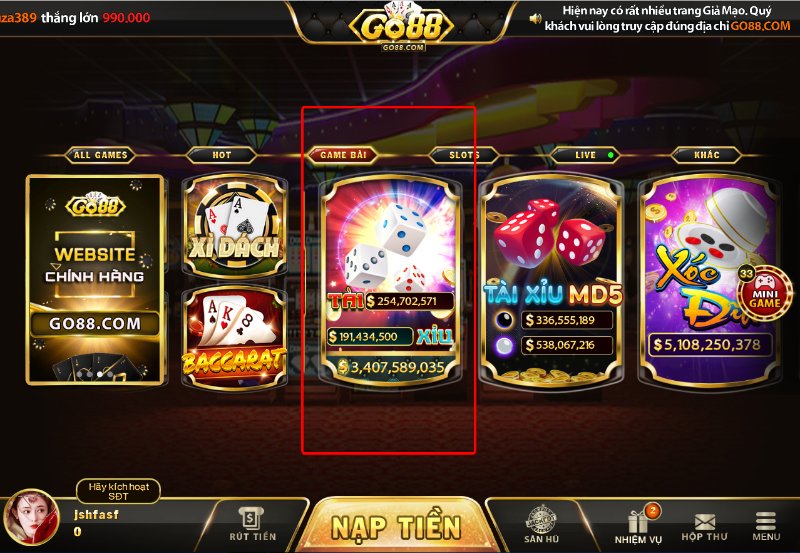 Giới thiệu giao diện game Tài xỉu tuyệt đỉnh tại cổng game Go88
