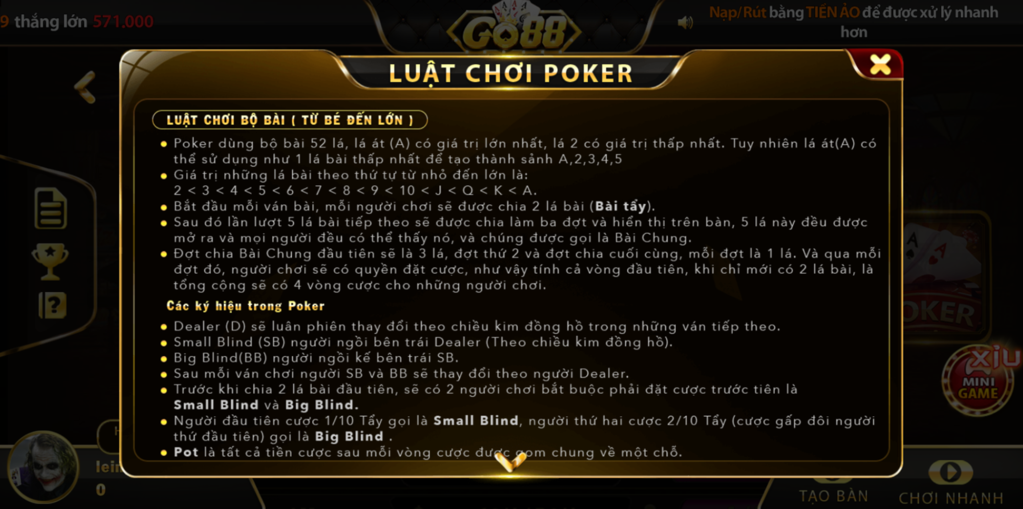 Luật chơi Poker GO88 cực dễ hiểu