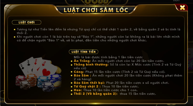 Luật chơi Sâm tại cổng game GO88 khá đơn giản