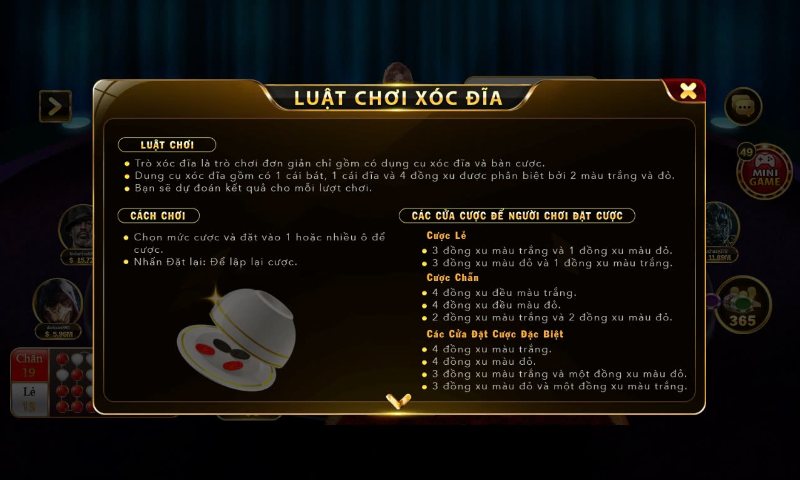 Giao diện bàn đặt cược trong game xóc đĩa tại Go88