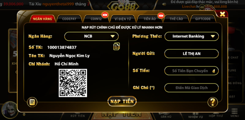 Cấp vốn vào GO88 dễ dàng qua ngân hàng