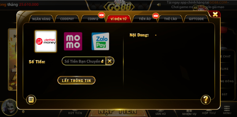 Nạp tiền GO88 qua ví điện tử