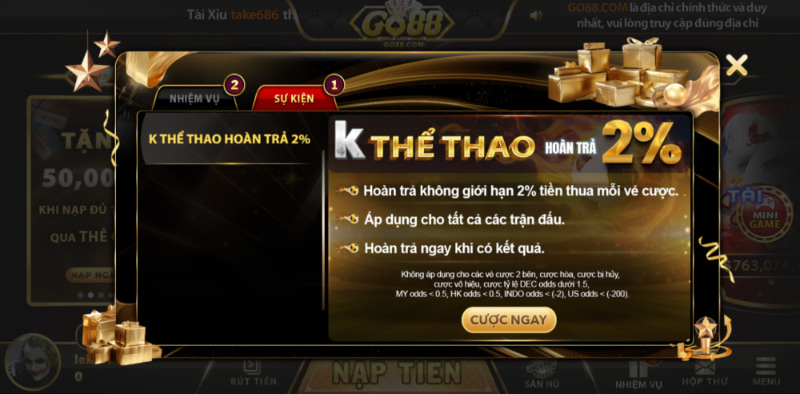 Quy định của chương trình hoàn trả K thể thao 2%