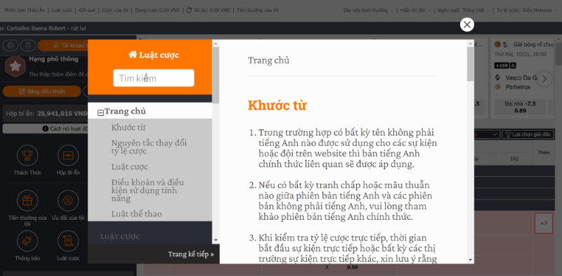 Quy tắc cược tại sảnh S thể thao