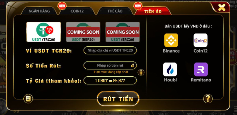 Rút tiền GO88 bằng hình thức tiền ảo siêu nhanh chóng