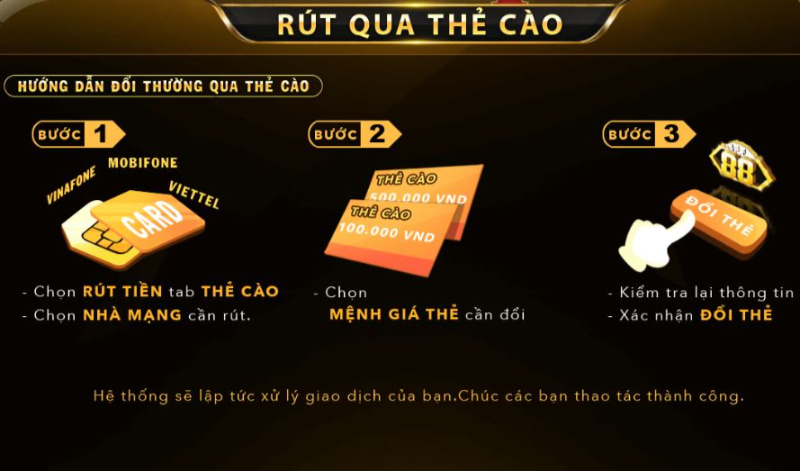 Chọn nhà mạng và mệnh giá thẻ để rút tiền GO88