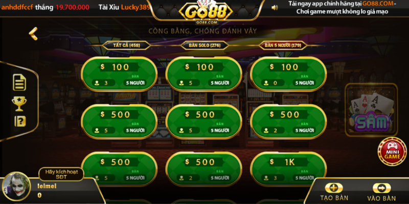 Trong game bài này có một số trường hợp đặc biệt mà người chơi cần lưu ý là Báo Sâm. Bắt đầu ván chơi, bất kỳ ai cũng có thể chọn Báo Sâm và họ sẽ hạ bài xuống. Nếu không ai chặn được bài của họ thì họ sẽ thắng và không cần phải về làng. Nếu bị chặn, người đó sẽ phải trả tiền cho người chặn được mình.Trường hợp đặc biệt trong game bài Sâm GO88